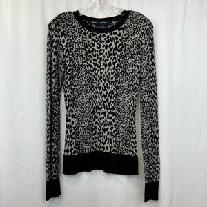 French Connection Womens Pullover Sweater Black Gray Leopard Print Long Sleeve S